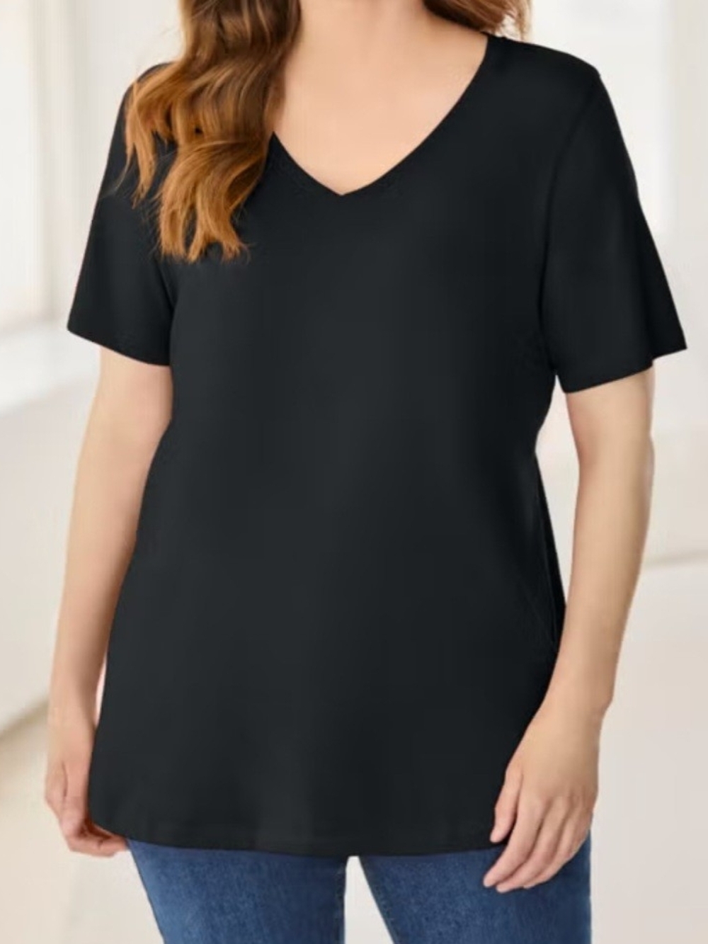 Woman Within Classic Black V-Neck Short Sleeve Top (Set Of 2)
